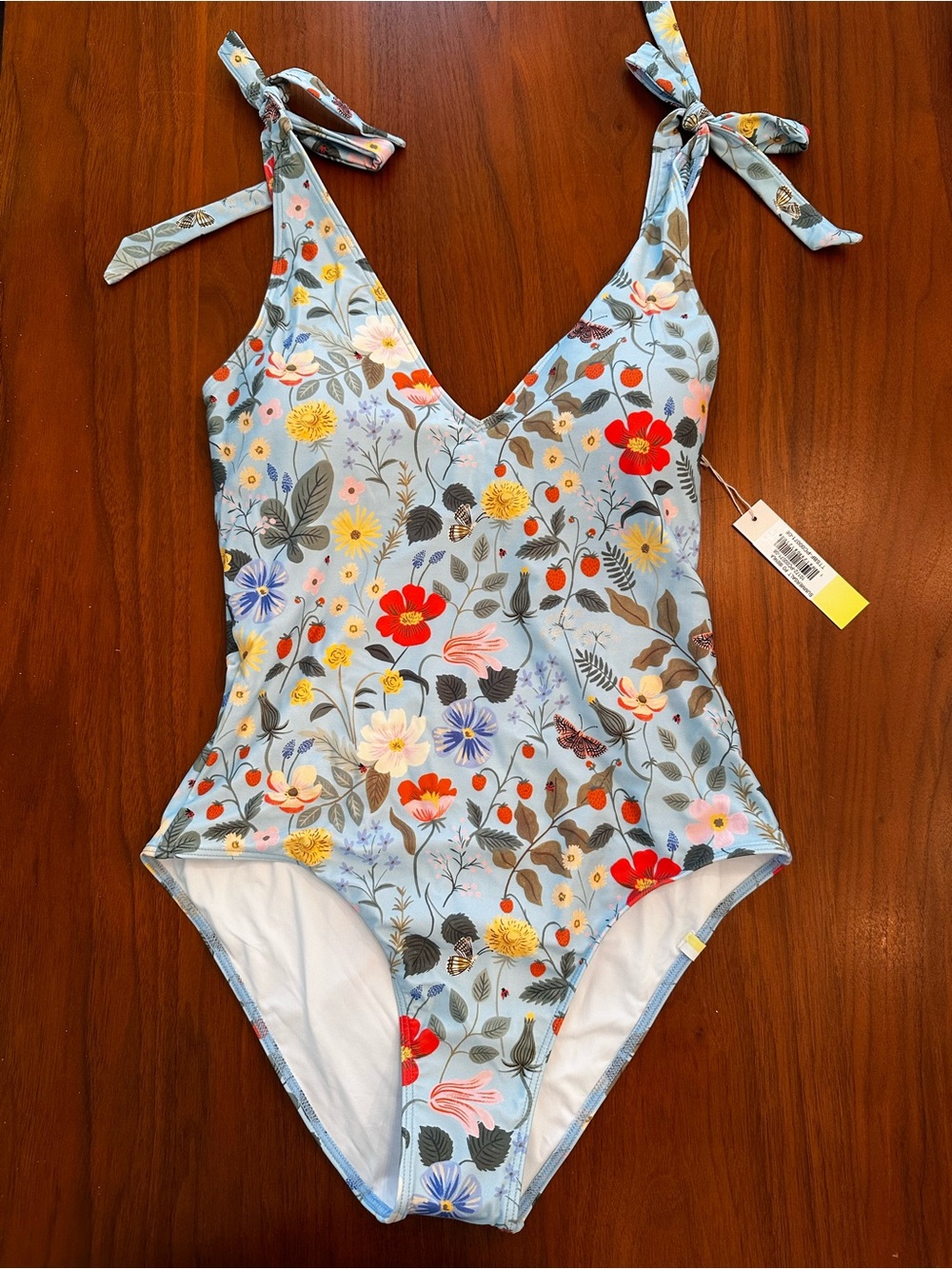 NWT Summersalt Floral Tie-Shoulder One-Piece Swimsuit in Light Blue size 8